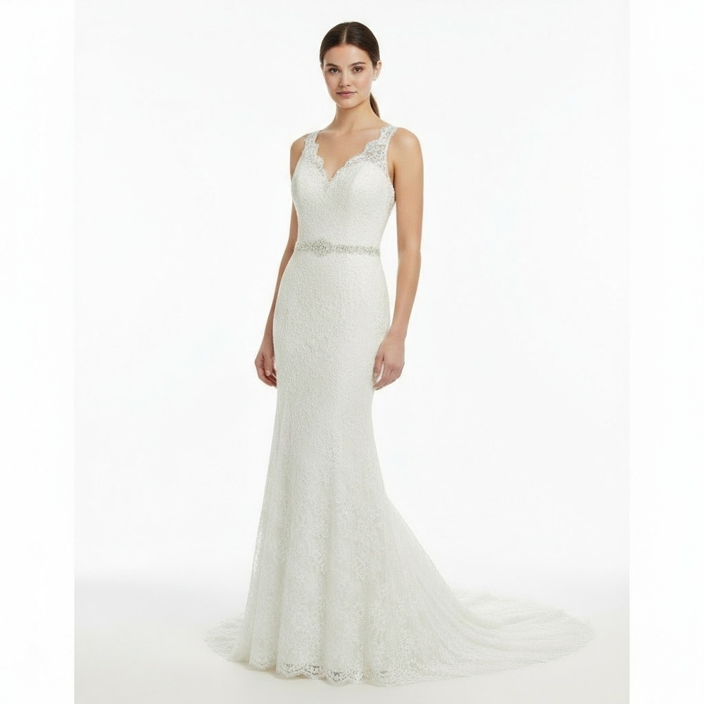 Wedding Dress Womens Size 4-6 Ivory Mermaid Lace Jewelled Clusters Elegant Roman
